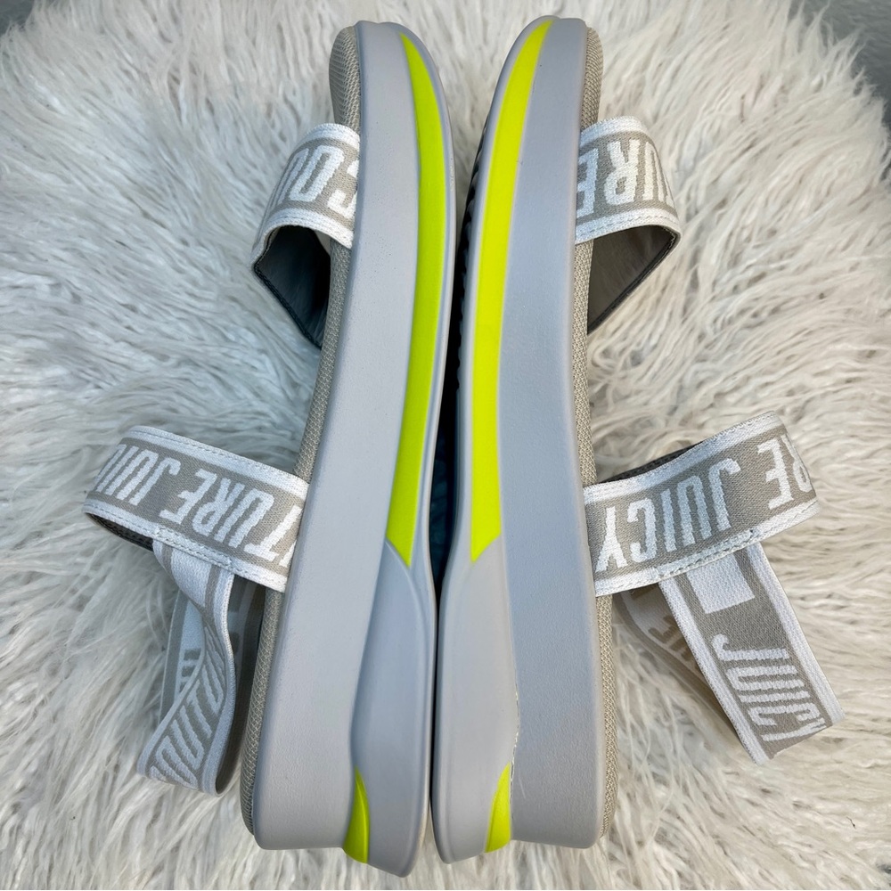 Juicy Couture Stretch Back Printed Logo Sandals neon stripe